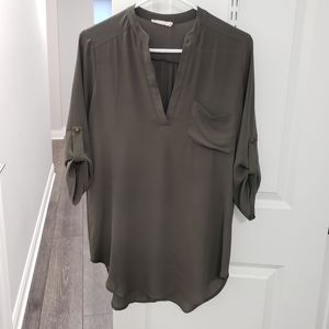 Lush Roll Tab Sleeve Tunic - olive green, small